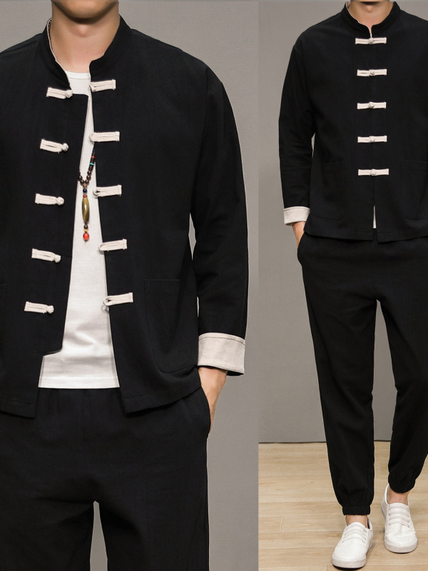 中国風の綿麻の唐服男性用伝統的なヘルスケアセンター禅瞑想長袖 - Health & Wellness Stores のレビューと価格