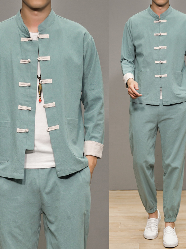 中国風の綿麻の唐服男性用伝統的なヘルスケアセンター禅瞑想長袖 - Health & Wellness Stores のレビューと価格